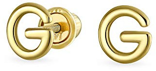 Abc Minimalista Giallo Reale 14K Oro Blocco Capitale Alfabeto Lettera Iniziale G Stud Orecchini Sicurezza Vite a Ricirno Per Adolescenti Per Le Donne