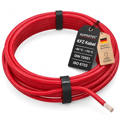 AUPROTEC Kfz Kabel FLY 35 mm² I Rot I 2 m Fahrzeugleitung | Einadrig, Batteriekabel, Massekabel, Strom- und Masseverbindungen, Autoelektrik, Bordnetz, Umbau, Reparatur
