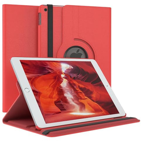 EAZY CASE - Tablet Hülle für iPad 7 8 9 (2019,2020,2021) Schutzhülle 10.2 Zoll Smart Cover Tablet Case Rotationcase zum Aufstellen Klapphülle 360° drehbar mit Standfunktion Tasche Kunstleder Rot