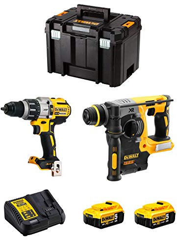 DeWALT Kit DWK223 (Perceuse à Percussion DCD996 + Perfo-Burineur DCH273 + 2 Batteries de 5,0 Ah + Chargeur + TSTAK VI)