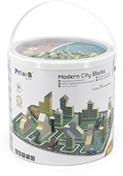 Modern City Blöcke, 56 Holzblöcke, Bausteine Set, Holzstadtblöcke, Holzspielzeug, Vorschule Lernen Lernspielzeug Geschenk für Kinder