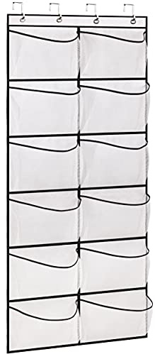 KIMBORA Over The Door Shoe Organizer 12 Large Mesh Pockets Boots Hanging Storage Shoe Rack for Closet White
