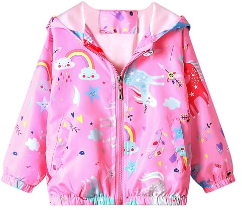 JinBei Fille Blouson Enfant Manteau Capuche Vest Bébé Sweat-Shirt Motif Animal Zipper Poche Veste Pull-Over Longue Manche Imperméables Manteaux Mignon Outwear Printemps Automne Coupe-Vent 1-7 Ans