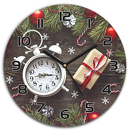 Coloray Weihnachten Wanduhr ⌀ 30 cm Runde Wandkunst Bild Glas Uhr Gehärtetem Glas Echtglas Küche Wohnzimmer - Schwarze Uhrzeiger - Geschenkkartons mit Weihnachtsuhren