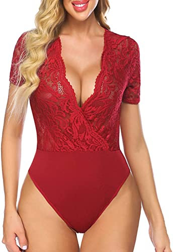 Avidlove Damen Lace Body Sexy Kurzarm Bodysuit Bluse Tops