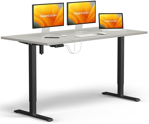KRIEG HighDesk SMART Höhenverstellbarer Schreibtisch 180 x 80 cm I Schwarz + Grau - Elektrischer Sitz- & Stehtisch mit Tischplatte - Stehschreibtisch Elektrisch Höhenverstellbar
