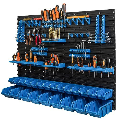 23 Stapelboxen Wandregal Kunststoff 117 x 78 cm Werkzeughalter Werkstatt Garage Lagersystem Sichtlagerkästen Schütte