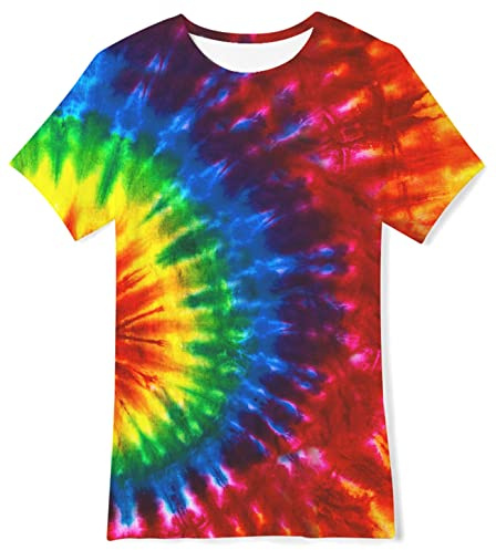 Belovecol T-Shirt pour Garçons et Filles en Coton Tie-Dye Couleur Unie Respirant Fitness T-Shirt Basique pour Enfants de 6 à 8 Ans