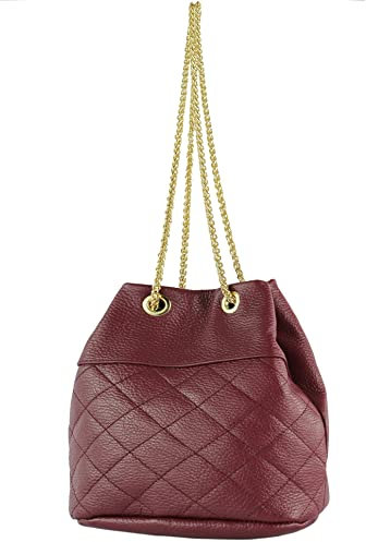 modamoda de T245 Damen Leder Beuteltasche Schultertasche handmade in Italy, Farbe:Weinrot