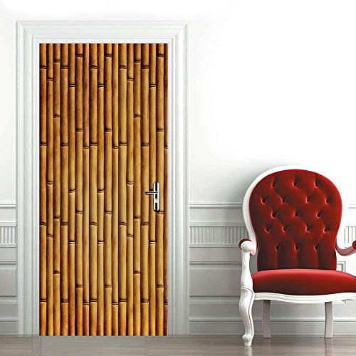 Poster Porte Bambou Marron Autocollant De Porte, Autocollant Amovible- Style 3D Autocollant Pvc Autocollant Amovible Pour La Décoration De La Maison 90X200 Cm Auto-Adhésive Murale