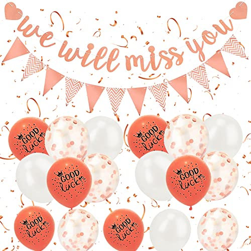 Abschieds Party Deko Banner, Wir Werden Dich Vermissen Rentner Dekobanner, Glitzernde Graduation Abschied Abschluss Deko Bannermit Wimpel+glücksballons für Ruhestandsparty und Abschiedsparty (D)