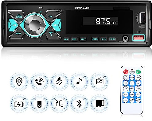 Autoradio 1 Din Mit Bluetooth Freisprecheinrichtung, FM Radio, USB, TF, Aux in, RCA, 40 EQ, 7 Farben, APP Ortet Das Auto, MP3 Player Mit Fernbedienung, Stereo-Empfänger, Schnelllade