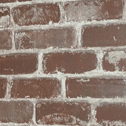 FENTIS Red Brick Wallpaper Vintage Self Adhesive Wall Covering Peel and Stick Contact Paper Removable Vinyl Wrap Sticky Back Plastic Rolls for Bedroom Kitchen Bathroom Fireplace 44.5x500cm