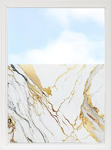 GRAZDesign Fensterfolie Blickdicht Sichtschutz, Sichtschutzfolie Fenster, Glastüren, Duschkabine, Milchglasfolie Bedruckt mit Motiv Marmor weiß mit Gold 70x57cm