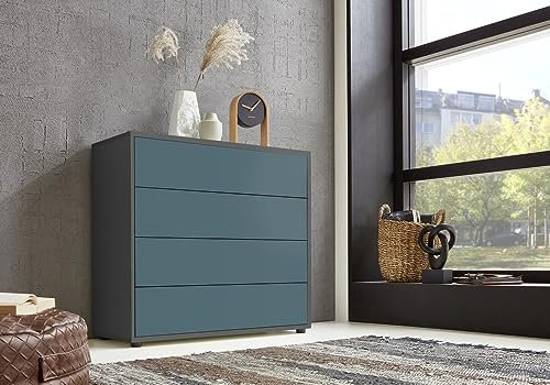 moebel-dich-auf Schubkastenkommode Ben 3 Sideboard Kommode (anthrazit/Petrol)