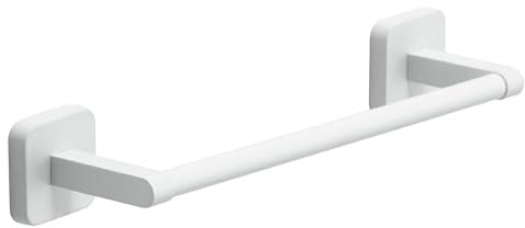 GEDY | Porta Asciugamani Bagno Tonga in Acciaio Inox e Cromall, Appendi Asciugamani Fissabile con Viti Incluse o Biadesivo, Peso Massimo Supportato 7 kg, Bianco Matt, 30x6,9x4,7cm