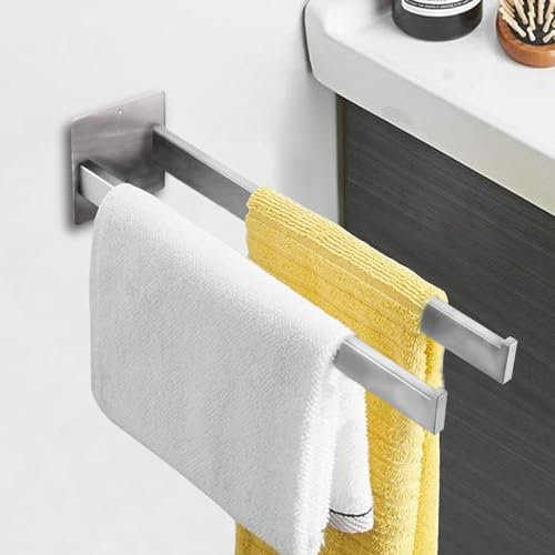 Lollanda Handtuchhalter Ohne Bohren, Edelstahl Doppelter Handtuchstange 40CM, Zweiarmig Selbstklebend Handtuchhalter mit 2 Installationsverfahren Selbstklebend und Bohren (Silber)