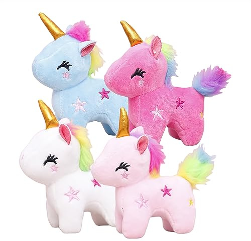 Trayosin 4 Pcs Mini Plüsch Einhorn Plüschtier Spielzeug, gefüllte DIY Schlüsselanhänger Einhorn Plüsch Schlüsselanhänger kleine Kuscheltier für Geburtstag Hochzeit Party Geschenk