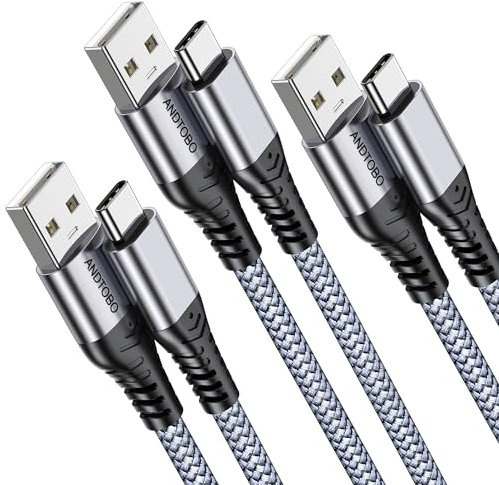 ANDTOBO Câble USB A vers USB C 3.1A, [1M, Lot de 3] Câble USB C Charge Rapide, Cable USB Type C Cordon Chargeur Tressé Pour iPhone 17 16 15 Pro Max Plus, Samsung Galaxy S20 S10 S9 S8, Google Pixel