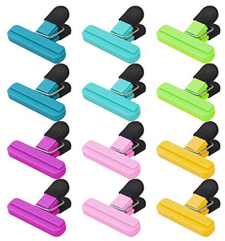 Pinsheng Chiudi Sacchetti, 12 Pezzi Clip di Chiusura in Plastica Clip di Tenuta Riutilizzabile Alimentari Tenuta Clip Cucina Mollette Chiudi Sacchetti Colorati Clips per Snack Caffè Caramelle
