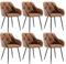 WOLTU 6er Set Esszimmerstühle, Küchenstuhl, Stuhl Esszimmer Wohnzimmer, ergonomischer Sessel, Armlehnstuhl, Polsterstuhl, Sitzfläche aus Vintage-Kunstleder, Metallbeine, Braun, EZS03br-6