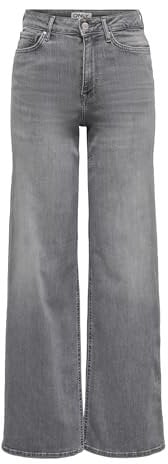 ONLY Jean à Jambe Large ONLMADISON Taille Haute Wide Leg Fit Jeans Light Grey Denim L 30 Light Grey Denim L / L30