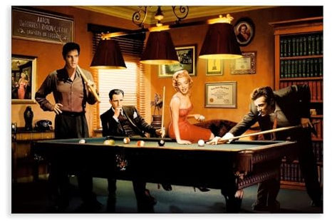 Elvis Presley Marilyn Monroe James Dean Playing Billard Leinwandposter Schlafzimmer Dekor Sport Landschaft Büro Zimmer Dekor Geschenk Unframe-Stil 60 x 90 cm
