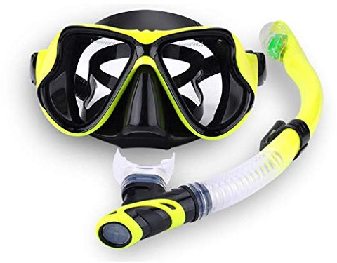 Schnorchel-Set für Damen und Herren, beschlagfreie Schnorchelmaske aus gehärtetem Glas zum Schnorcheln, Schwimmen und Tauchen, auslaufsichere, trockene Schnorchelausrüst