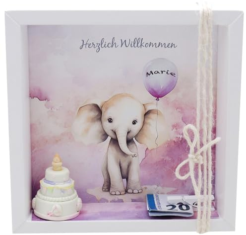 ZauberDeko Taufe Geldgeschenk Verpackung personalisiert MIT Namen Elefant Rosa Geburt