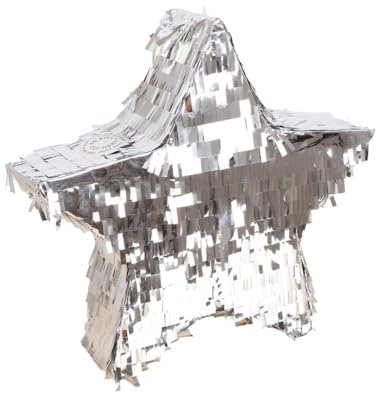 P'TIT CLOWN - 23194 - Pinata Stern - Einfaches Befüllen - Dekorationszubehör Kindergeburtstag, Kirmes, Feiern - Karton, Kunststoff - Silber - 36 x 36 x 9 cm