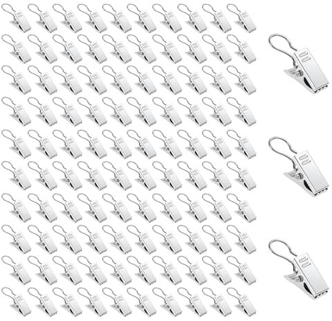 Clip per Tende Multifunzione in Acciaio Inox con Ganci, Pinze Robuste per Tende Anelli per Tende con Ganci Soluzione Versatile per Tendine Tende da Doccia Decorazioni Domestiche (100 Pezzi)