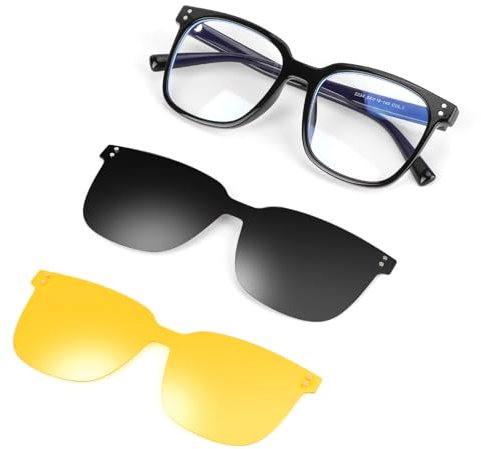 Hifot Blaulichtfilter Brille mit Magnetisch Clip Polarisierte Sonnenbrille, Nachtsichtbrille für Herren Damen, Brillengestelle mit Nachtfahrbrille Sonnenbrille Aufsatz für brillenträger