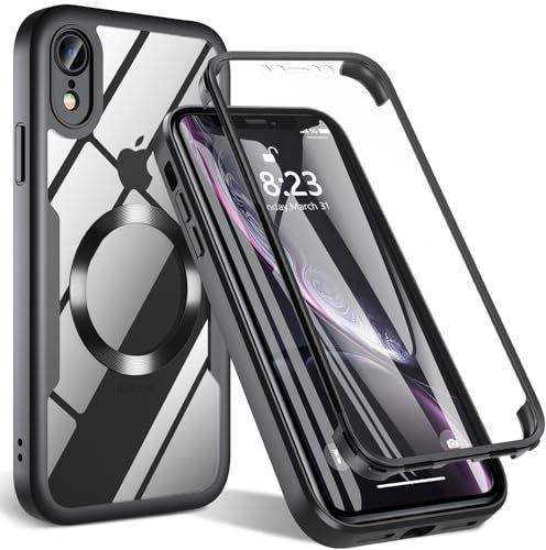 ottpluscase Magnetisch Hülle für iPhone XR, Handyhülle für iPhone XR mit Eingebautem Displayschutz, 360 Rundumschutz Stoßfest Outdoor Case Cover Schutzhülle für iPhone XR 6.1,Schwarz