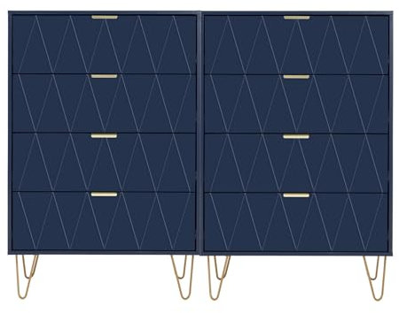 UEV Kommode 2er Set,120 x 34 x 91 cm, Schrank mit 8 Schubladen, Highboard, TV Schrank, Sideboard mit Schubladen, Schmal kommode,Schrank für Wohnzimmer Schlafzimmer,Flur(Dunkel blau)