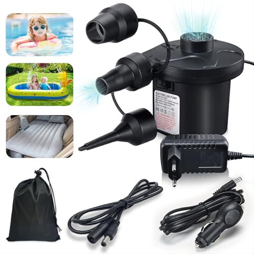 Inflador Electrico 2 en 1 Inflardor y Deflactor Bomba de Aire Eléctrica Portátil con 3 Boquillas Inflador Colchon Hinchable,Deflactor para Piscinas Barcos Juguetes Camping con Cable de Extensión