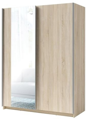 Meublorama Armario de 2 Puertas correderas con Espejo - Colección GOZU - Color Roble Sonoma - 150 x 198 x 62 cm