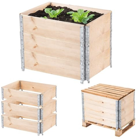 KADAX Lot de 3 cadres pour palettes en bois, empilables, cadres pour jardin, parterre surélevé, bac à plantes, parterre de légumes, parterre d'herbes (lot de 3, 80 x 60 x 22,5 cm)