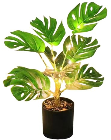 15.7Inch Artificial Plant Table Lamp, LED Turtle Leaf Night Light with Pot, Small Fake Plants Indoor Light USB Rechargeable, Table Top Bonsai for Home Christmas Party Wedding Decor(Turtle leaf-green)
