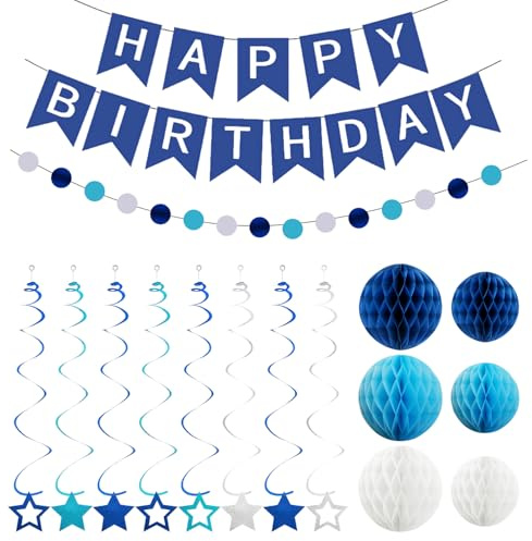 16-Teiliges Set Mit Blauen Dekorationen, Party-Hintergrund-Layout, Party-Banner, Party-Dekorationen, Jungen-Party-Dekorationen