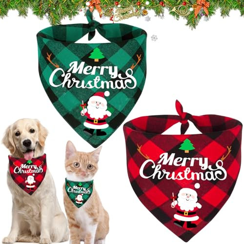 Hundehalstuch Weihnachten, 2 Stück Weihnachtshund Bandanas, Hundehalstuch, Halstuch Hund, Hundekostüm Weihnachten, Hundehalstuch Bandanas, Klassisches Kariertes Hundehalstuch für Katzen Hunde