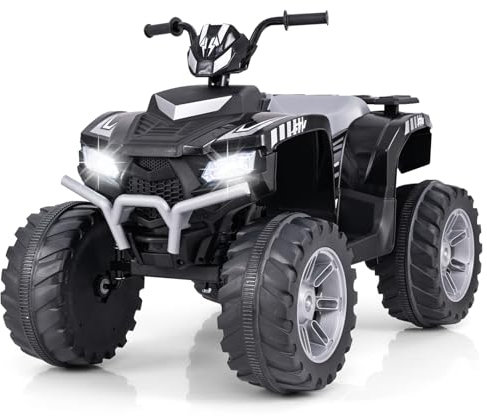 GYMAX Kids Electric Quad Bike, 24V Battery Powered Toy Car with Wireless Connection, USB, Music, Radio, Lights, Soft Start, Forward and Backward, Children Ride on ATV for 3-8 Years Old (Black)