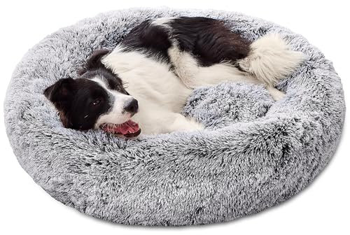 Pisi Bili Hundebett Katzenbett Waschbar flauschig orthopädische Hundebetten große und kleine Hunde Katzenschlafplatz für Katzen Donut - Grau 70 cm