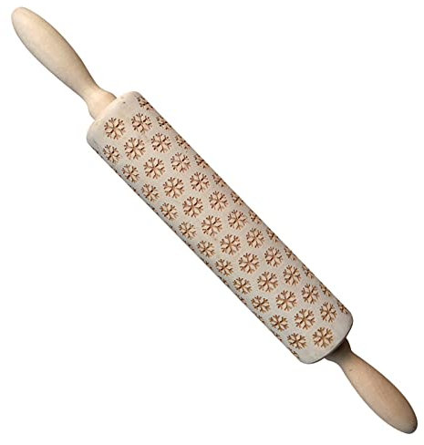 Rouleau à pâtisserie en bois sculpté en relief pour décoration de Noël