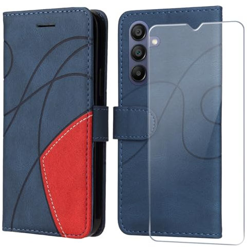 FHSYCR Cover per Samsung Galaxy A16 4G/5G con 1 Pezzi Pellicola Vetro Temperato, Premium PU Pelle Portafoglio Libro Flip Antiurto Protettiva Case Custodia per Samsung Galaxy A16 4G/5G, Blu
