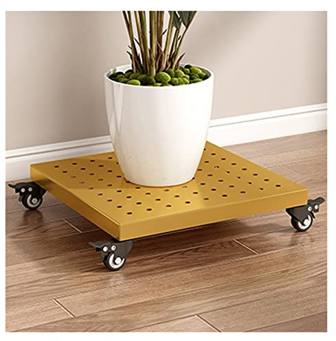 Metall-Pflanzkasten, quadratisch, mit Rädern, robuster Schmiedeeisen, rollender Pflanzenständer für drinnen und draußen, hält bis zu 150 kg, Gold, 30 cm