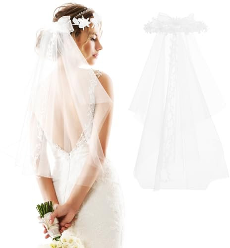jojofuny Braut Haarschmuck Mit Schleier Weißes Blumenkranz Stirnband Für Hochzeit Junggesellenabschied Und Gartenparty