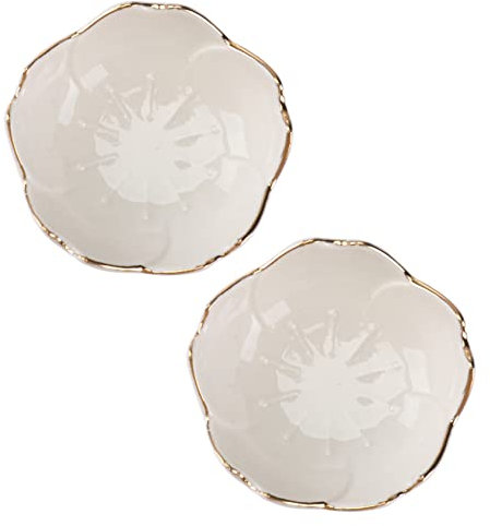 Zerodeko 2pièces Assiette à Sauce Céramique Fleurie Bol Dip Porcelaine Pour Condiments Cuisine Bbq Blanc