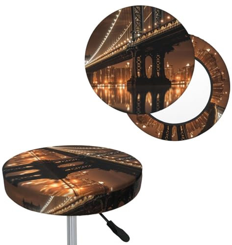 LHCVSFGW Barhockerbezug, New York Manhattan Bridge, runde Barhocker-Sitzbezüge mit Gummibändern, staubdicht, waschbar, Hocker-Kissenbezüge, Stretch-Schonbezug für 30,5 - 35,6 cm große Stühle