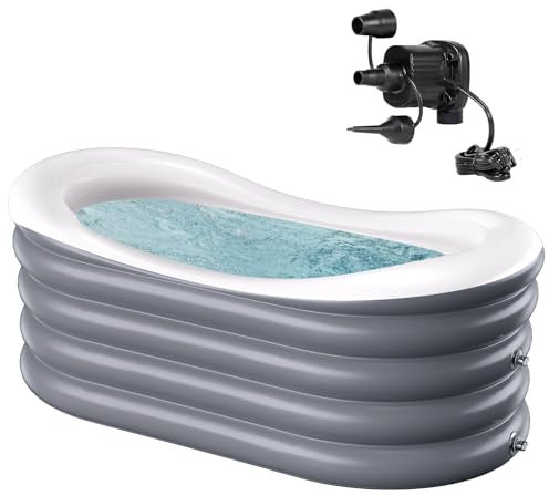 Keszing Aufblasbare Badewanne für Erwachsene, 66'' große tragbare Eisbadewanne Familie Home Spa Badewanne, entworfen mit Rückenlehne, Kopfstütze, Tassenhalter (Luftpumpe enthalten 166x90x60cm)