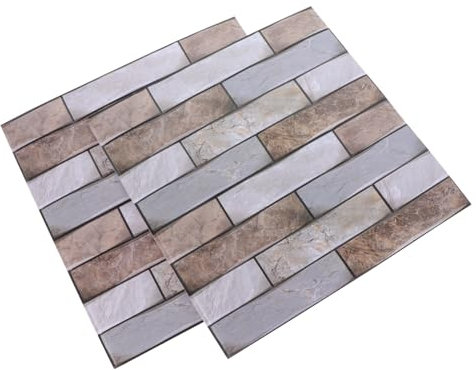 Operitacx 2 Fogli Adesivo Da Parete in Finta Pietra Falso Decorazione Domestica Pietre Calcolo Muri Cucina Arredamento Per La Casa Adesivi Di Piastrelle Finte Mosaico Grigio Pvc
